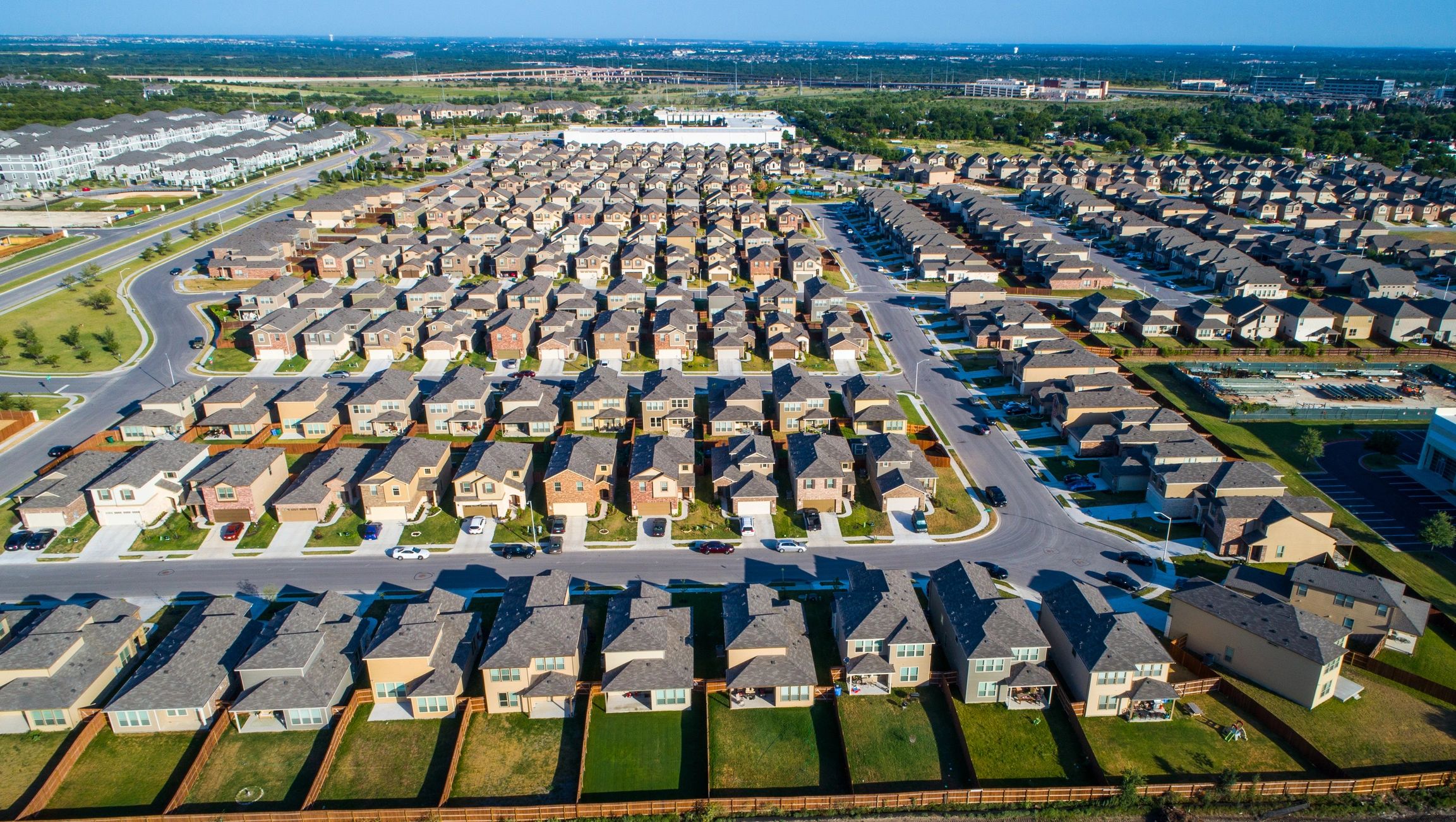 Aerial view of a Texas suburban neighborhood